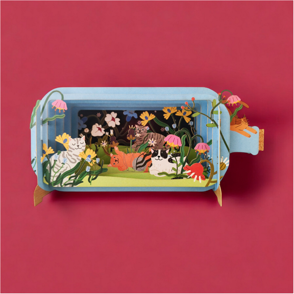 Pullopostia 3D Pop up -kortti Kissat ja kukat