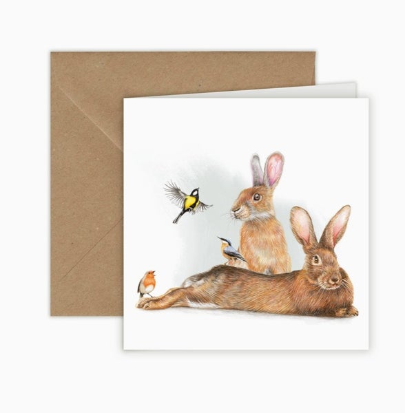 Kaksiosainen kortti, kaksi j&auml;nist&auml; ja linnut