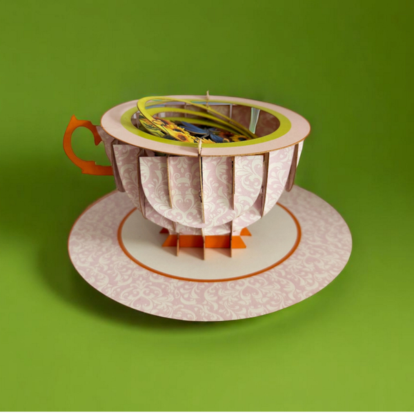 Teekuppi 3D Pop up -kortti Auringonkukat