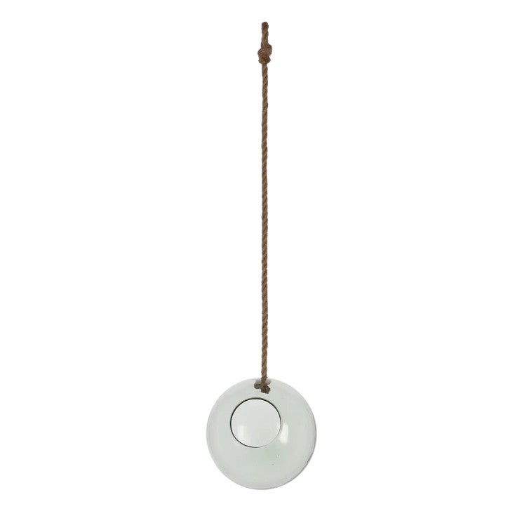 Lasipallossa on juuttinaru ripustusta varsten.