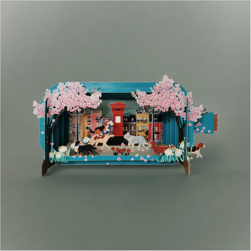 Pullopostia 3D Pop up -kortti koirat ja kirsikankukat