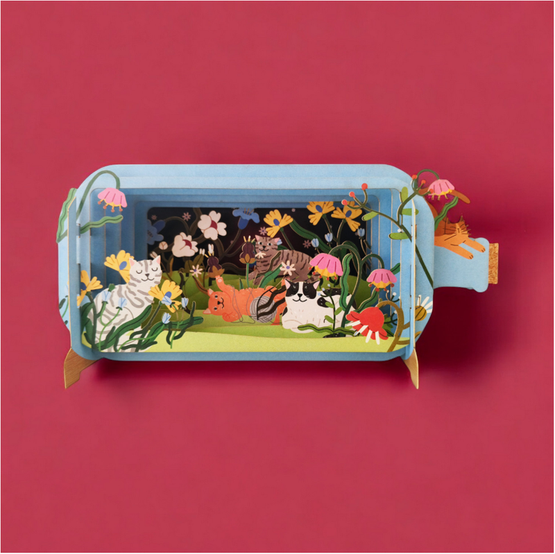 Pullopostia 3D Pop up -kortti Kissat ja kukat