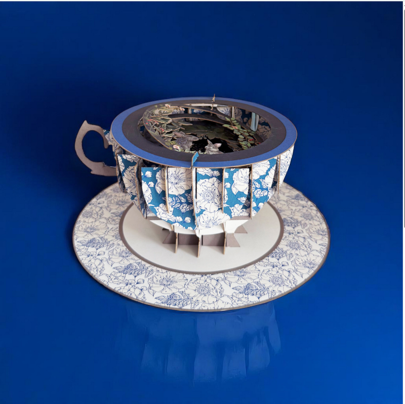 Teekuppi 3D Pop up -kortti Kaksi kania