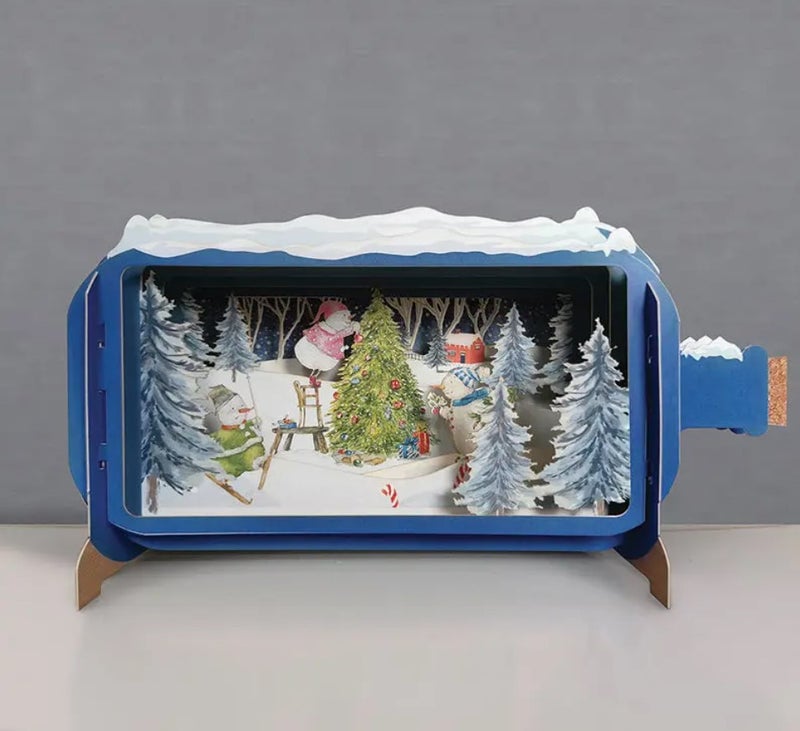 Pullopostia joulu 3D Pop up -kortti Lumiukot ja joulukuusi